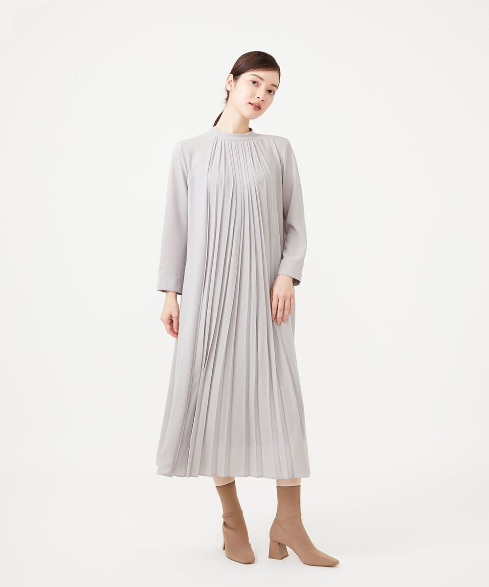 GBEAH03630 Sybilla(シビラ) センタープリーツ梨地ドレス ライトグレー