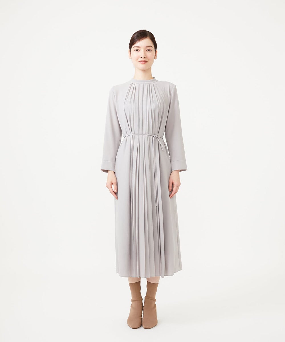 GBEAH03630 Sybilla(シビラ) センタープリーツ梨地ドレス ライトグレー