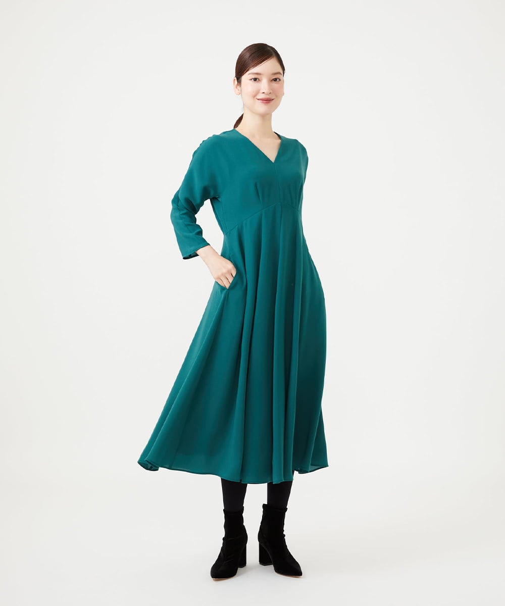 GBEAH40540 Sybilla(シビラ) ハイウエストVネックドレス グリーン