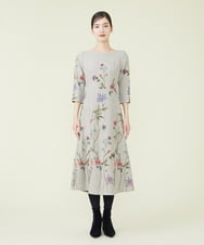 GBEAS18990 Sybilla(シビラ) リネンウールフラワー刺繍ドレス グレージュ