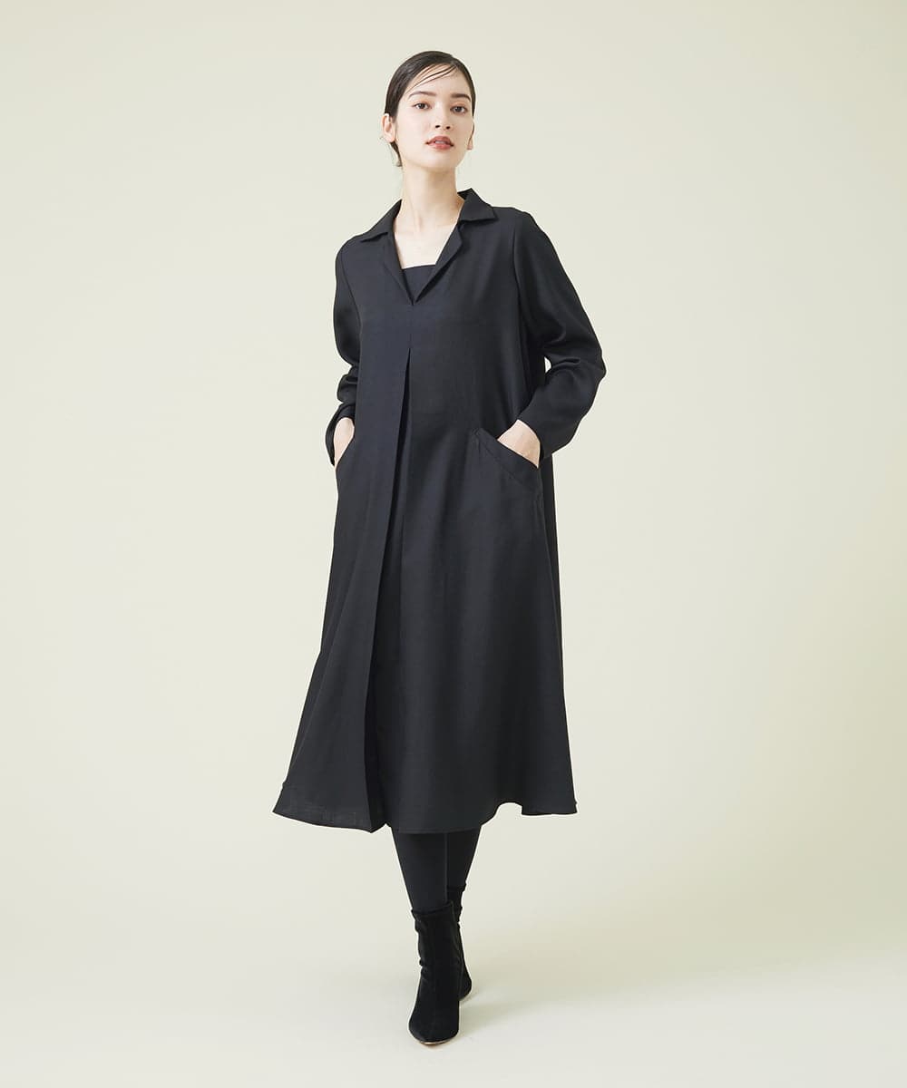 GBEAT05530 Sybilla(シビラ) ウール混シャツカラーAラインドレス ブラック