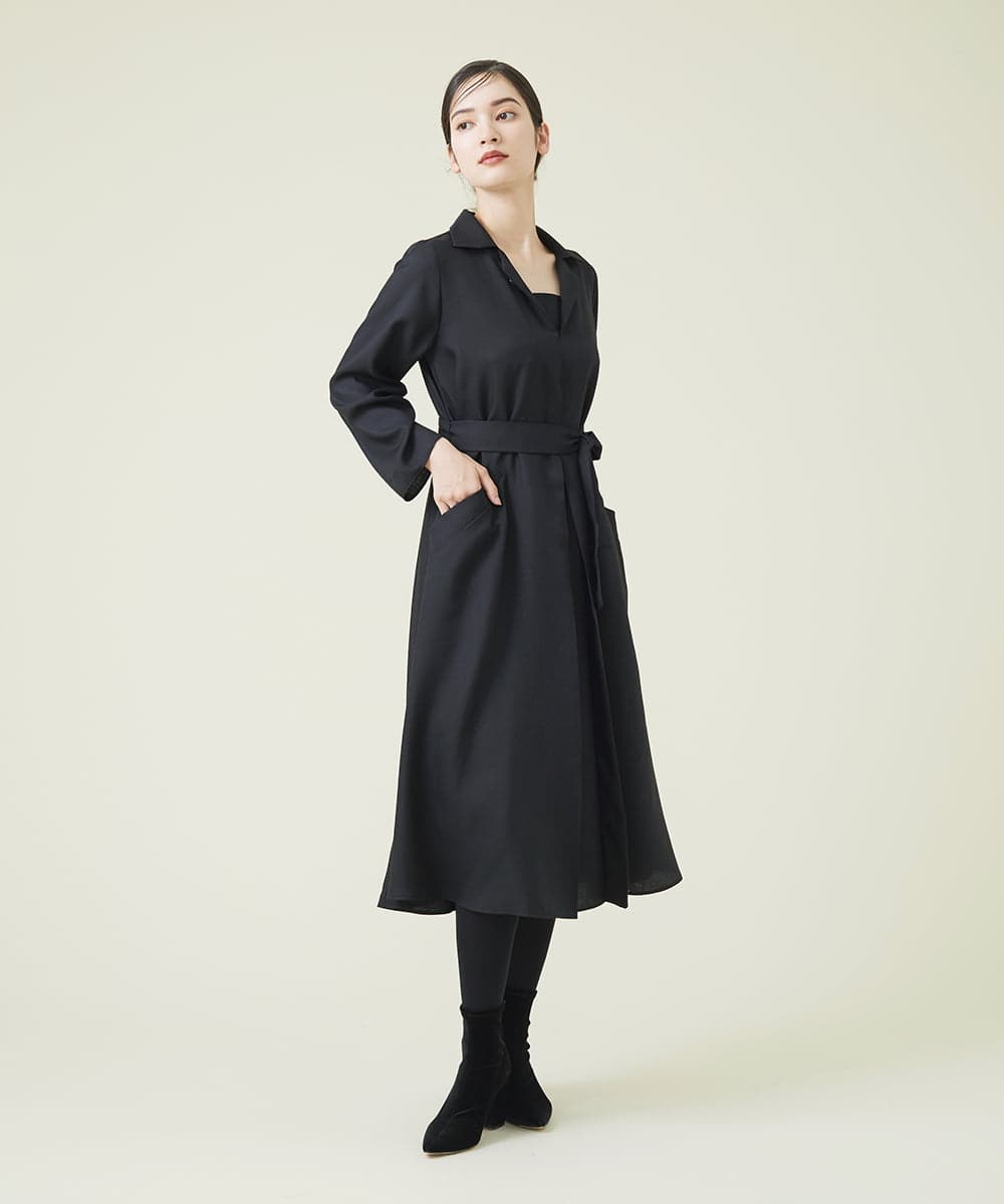 GBEAT05530 Sybilla(シビラ) ウール混シャツカラーAラインドレス ブラック