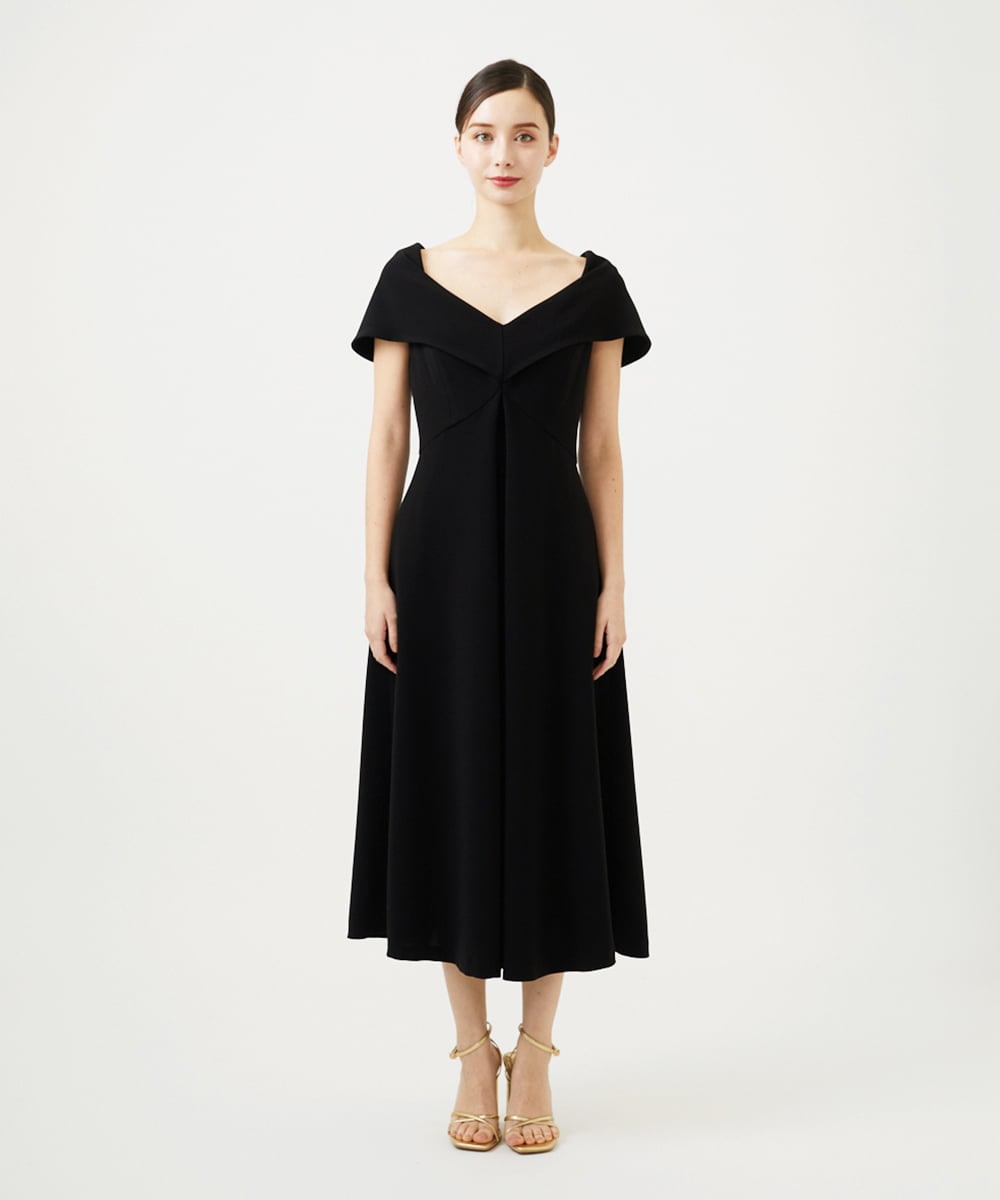 GBECD34900 Sybilla(シビラ) ワイドカラーVネックドレス ブラック