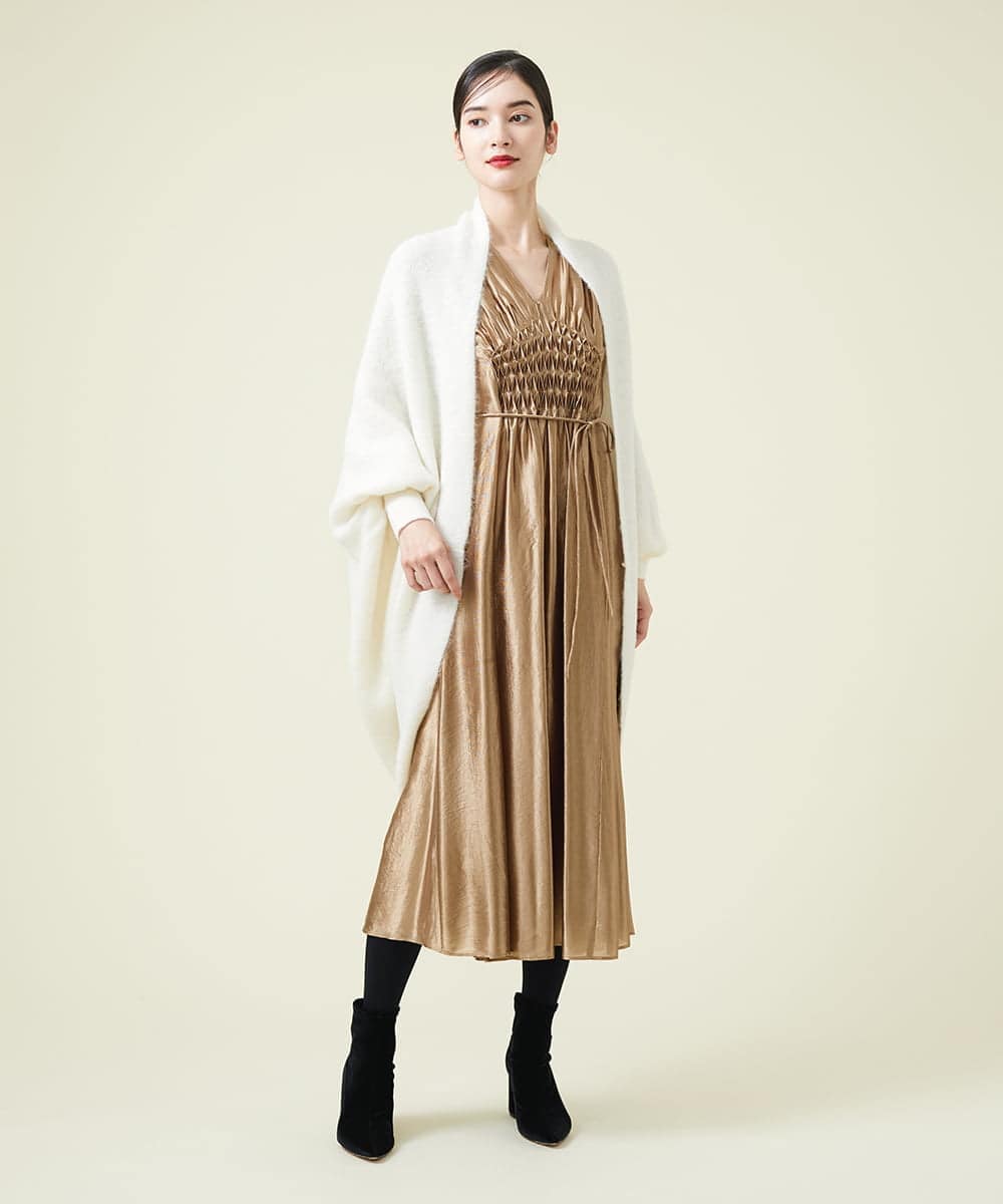 GBECT12790 Sybilla(シビラ) 【MONOTONE】ゴールドスモッキングドレス ゴールド