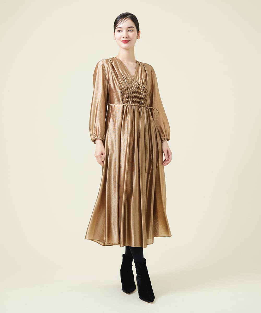 【MONOTONE】ゴールドスモッキングドレス