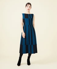 GBECX38700 Sybilla(シビラ) 【blue&black】バイカラーパッチワークドレス ブルー×ブラック