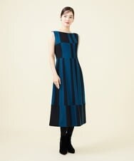 GBECX38700 Sybilla(シビラ) 【blue&black】バイカラーパッチワークドレス ブルー×ブラック