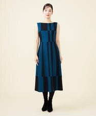 GBECX38700 Sybilla(シビラ) 【blue&black】バイカラーパッチワークドレス ブルー×ブラック