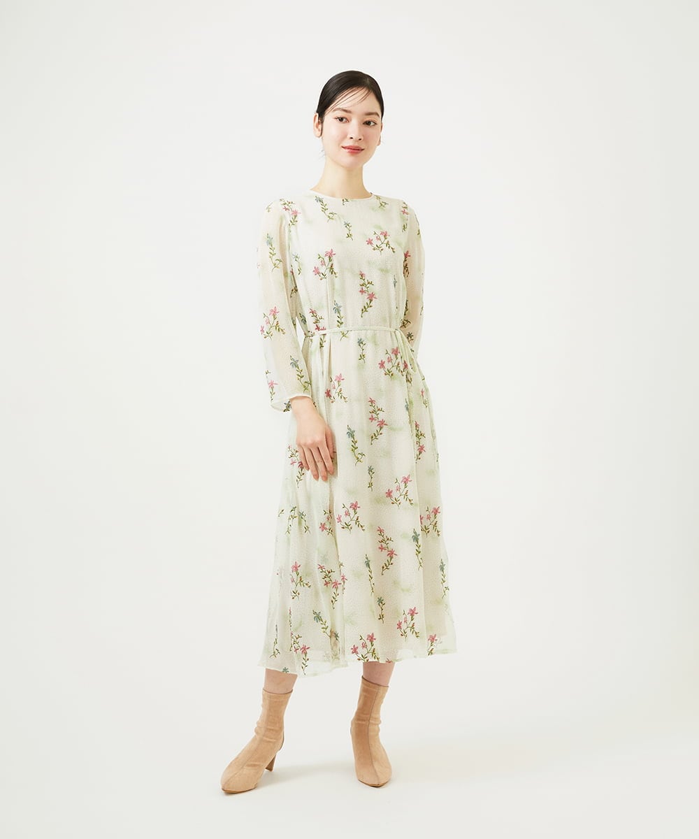 GBEED01900 Sybilla(シビラ) ドットフラワー刺繍ドレス ライトベージュ