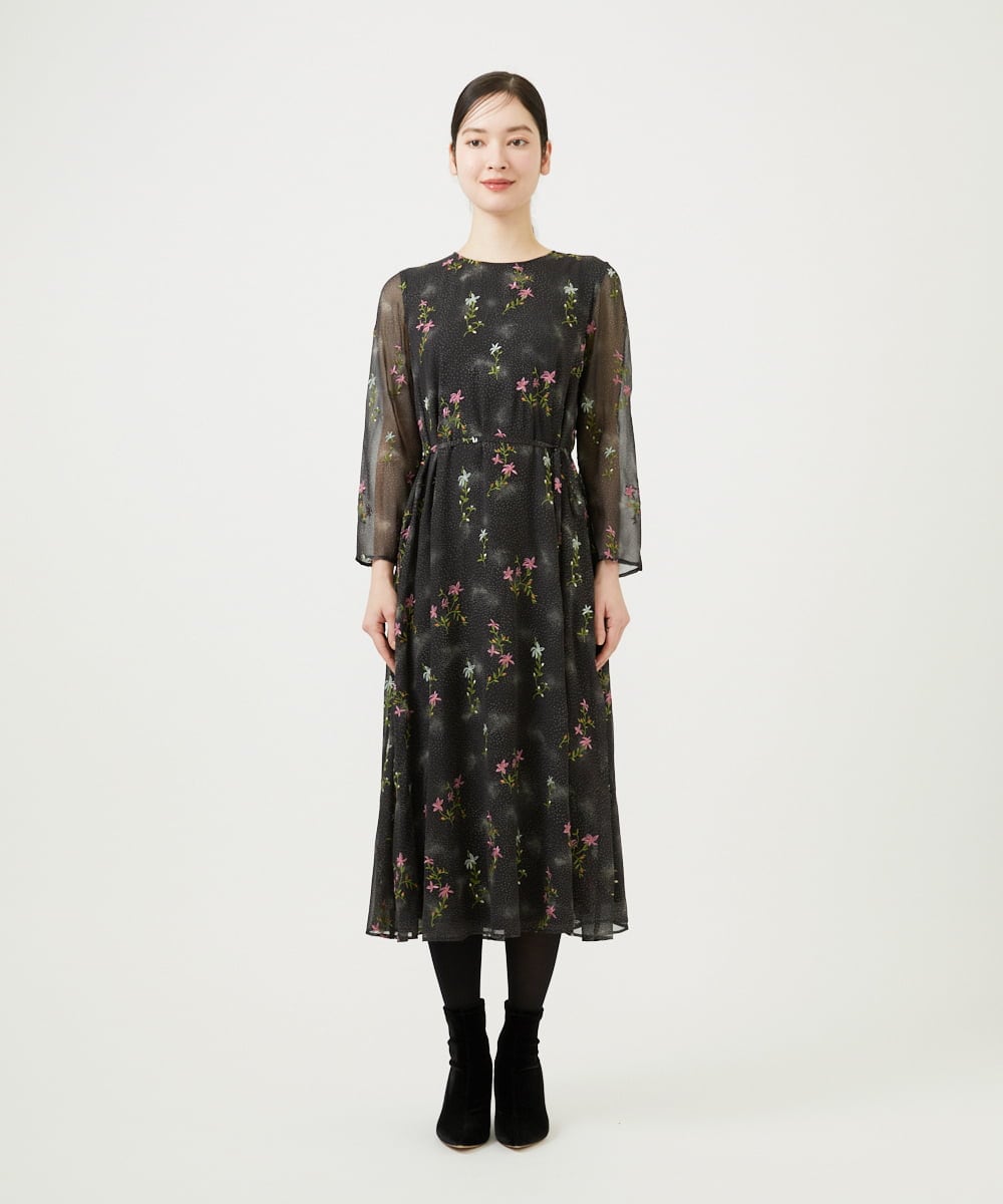 GBEED01900 Sybilla(シビラ) ドットフラワー刺繍ドレス ブラック
