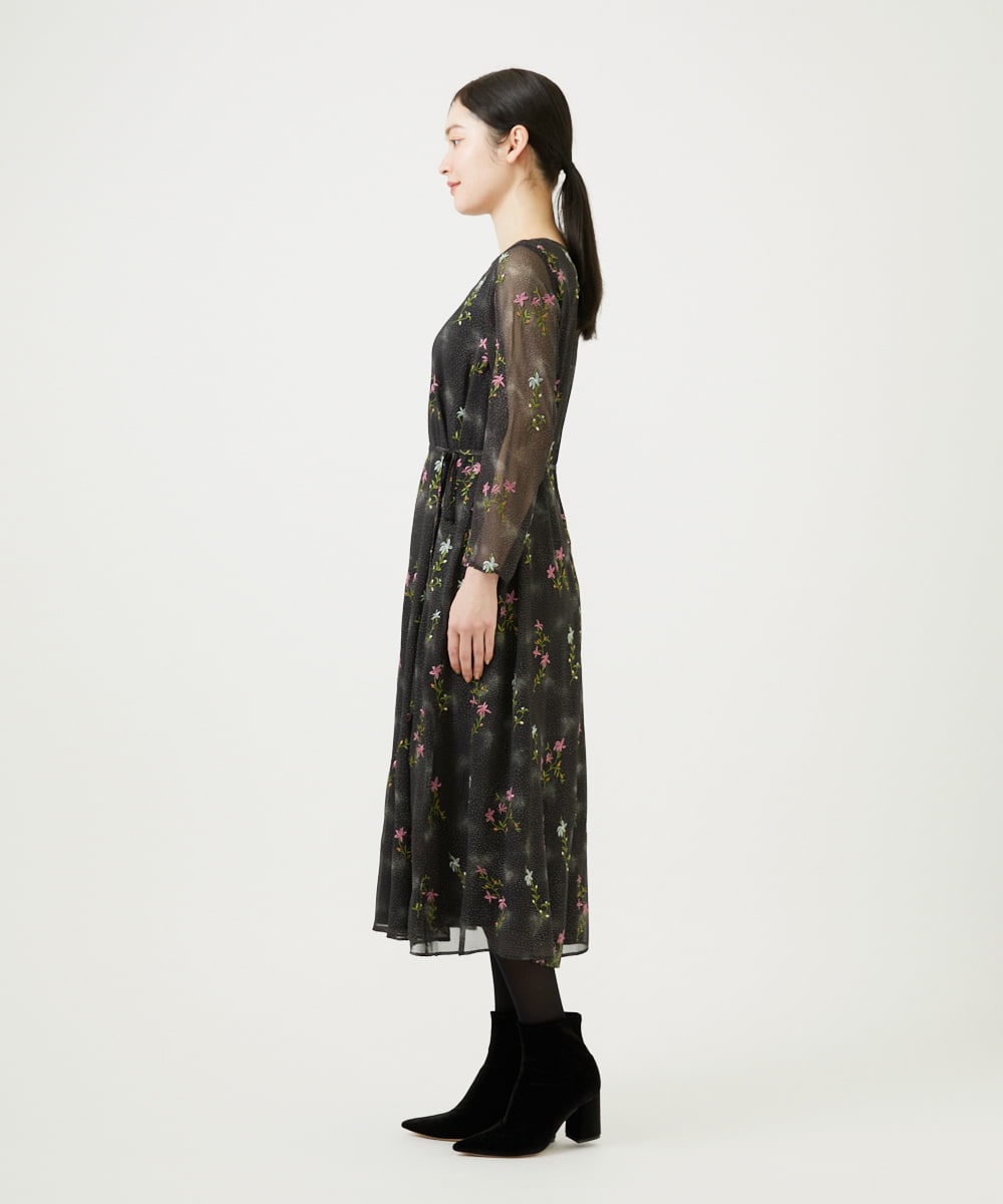 GBEED01900 Sybilla(シビラ) ドットフラワー刺繍ドレス ブラック
