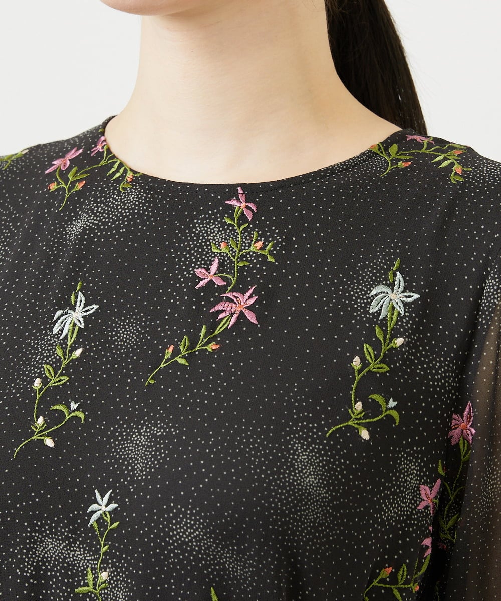 GBEED01900 Sybilla(シビラ) ドットフラワー刺繍ドレス ブラック