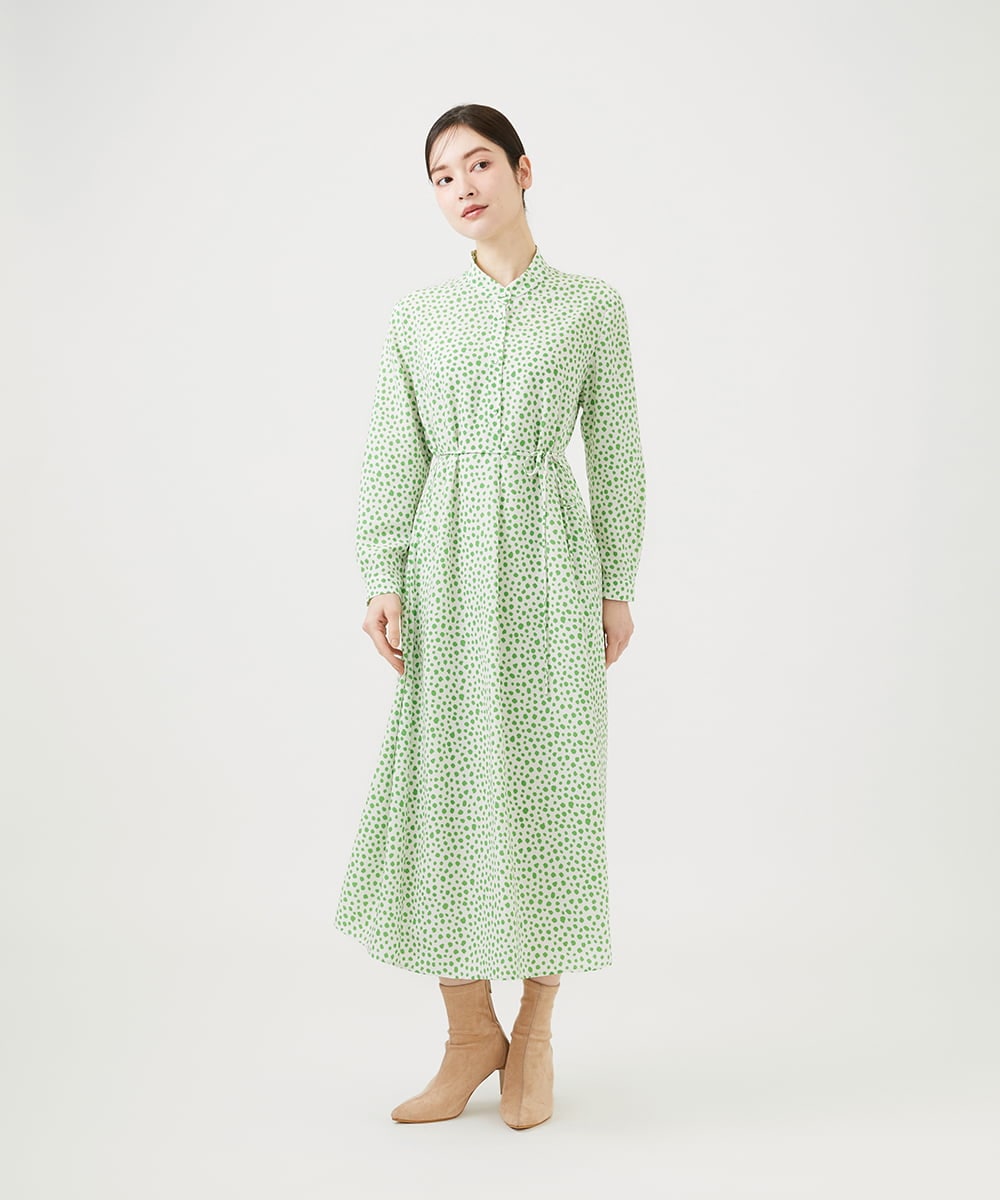 GBEEE03630 Sybilla(シビラ) ランダムドットプリントドレス グリーン×アイボリー