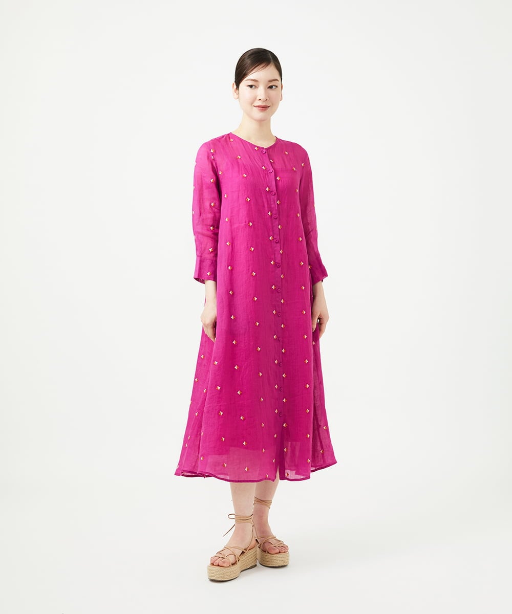 GBEGE41500 Sybilla(シビラ) ダイヤ刺繍リネンドレス フューシャ