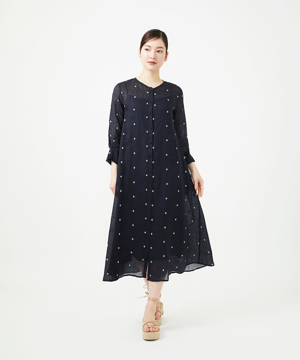 GBEGE41500 Sybilla(シビラ) ダイヤ刺繍リネンドレス ダークネイビー