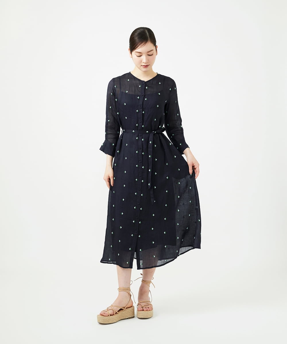 GBEGE41500 Sybilla(シビラ) ダイヤ刺繍リネンドレス ダークネイビー