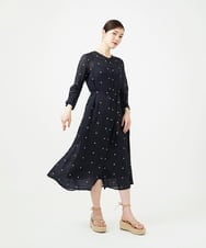 GBEGE41500 Sybilla(シビラ) ダイヤ刺繍リネンドレス ダークネイビー