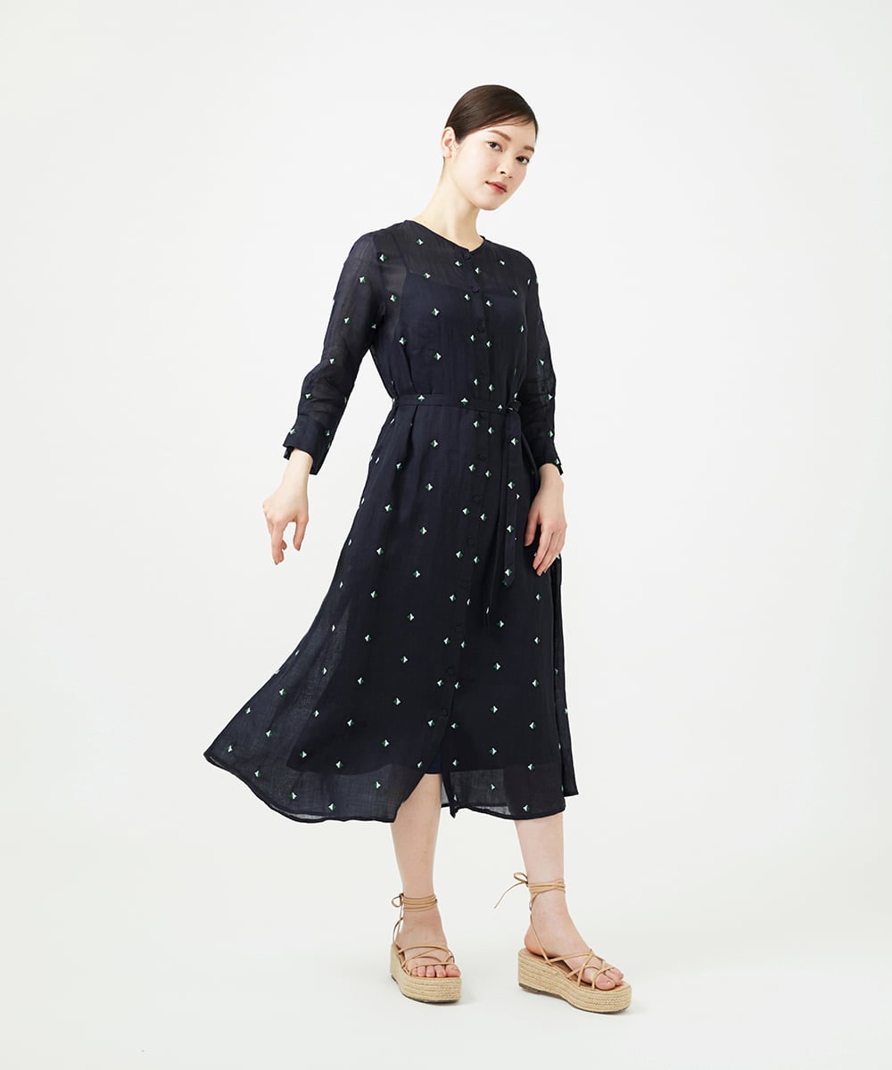 GBEGE41500 Sybilla(シビラ) ダイヤ刺繍リネンドレス ダークネイビー