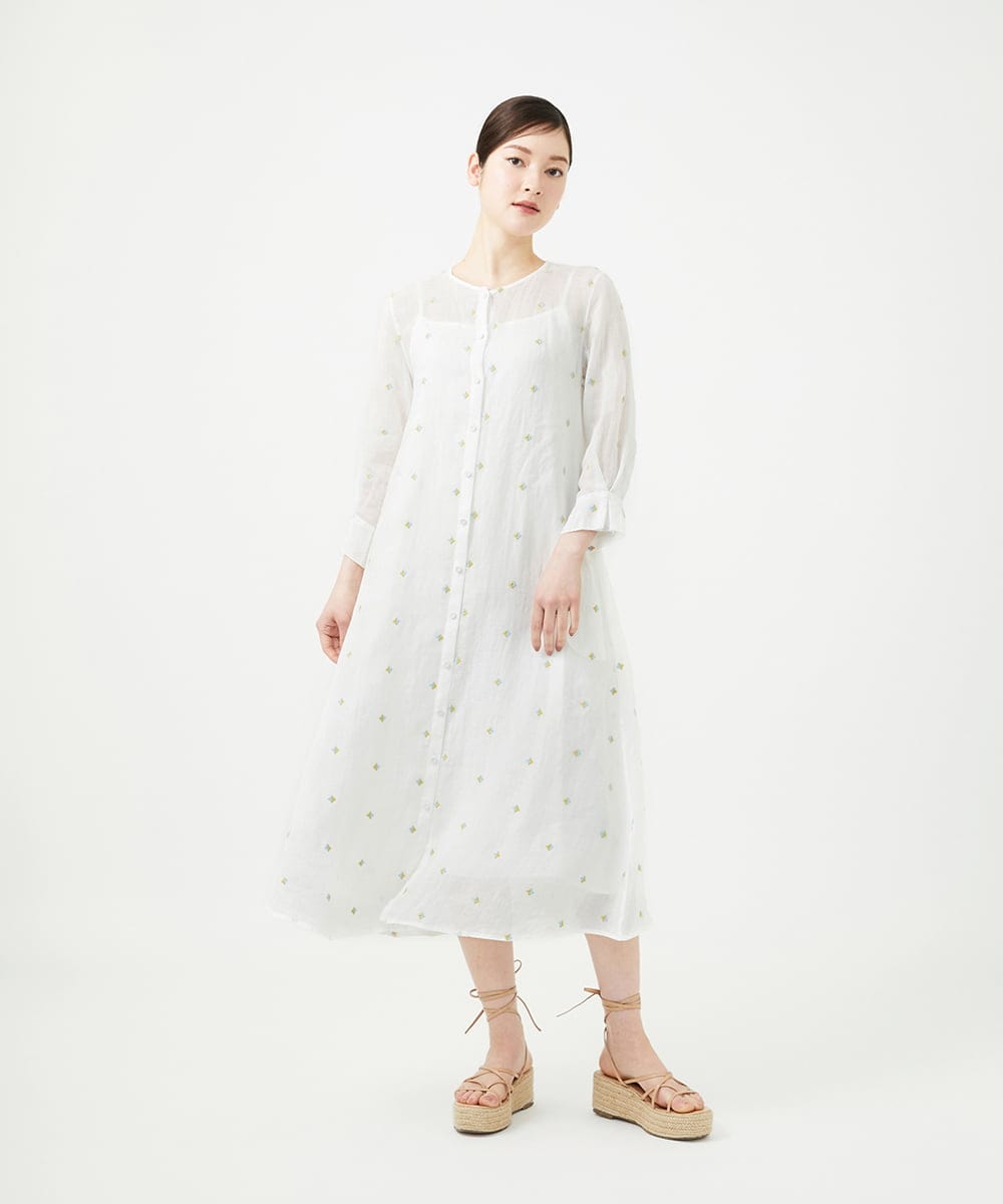 GBEGE41500 Sybilla(シビラ) ダイヤ刺繍リネンドレス ホワイト