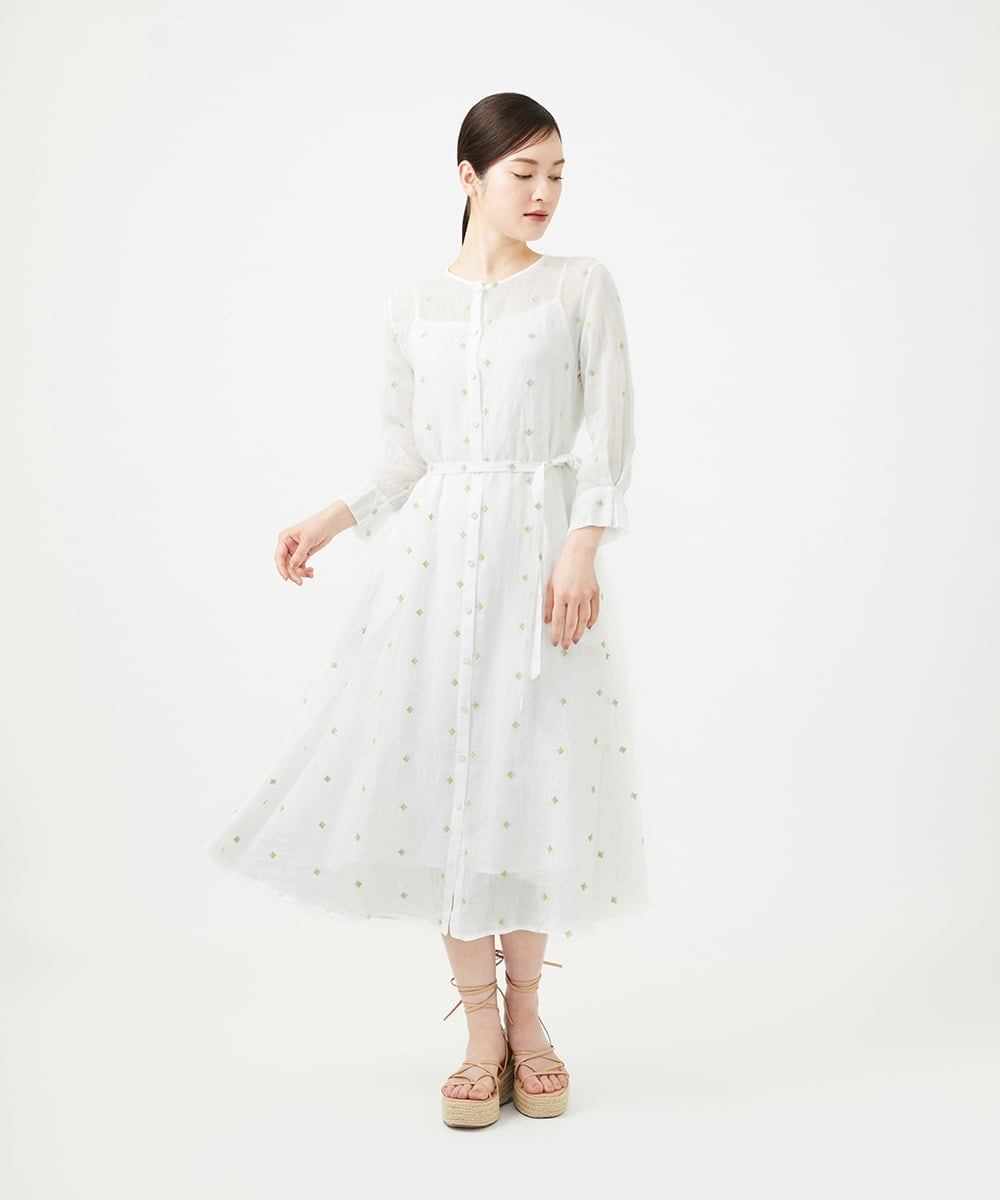 GBEGE41500 Sybilla(シビラ) ダイヤ刺繍リネンドレス ホワイト