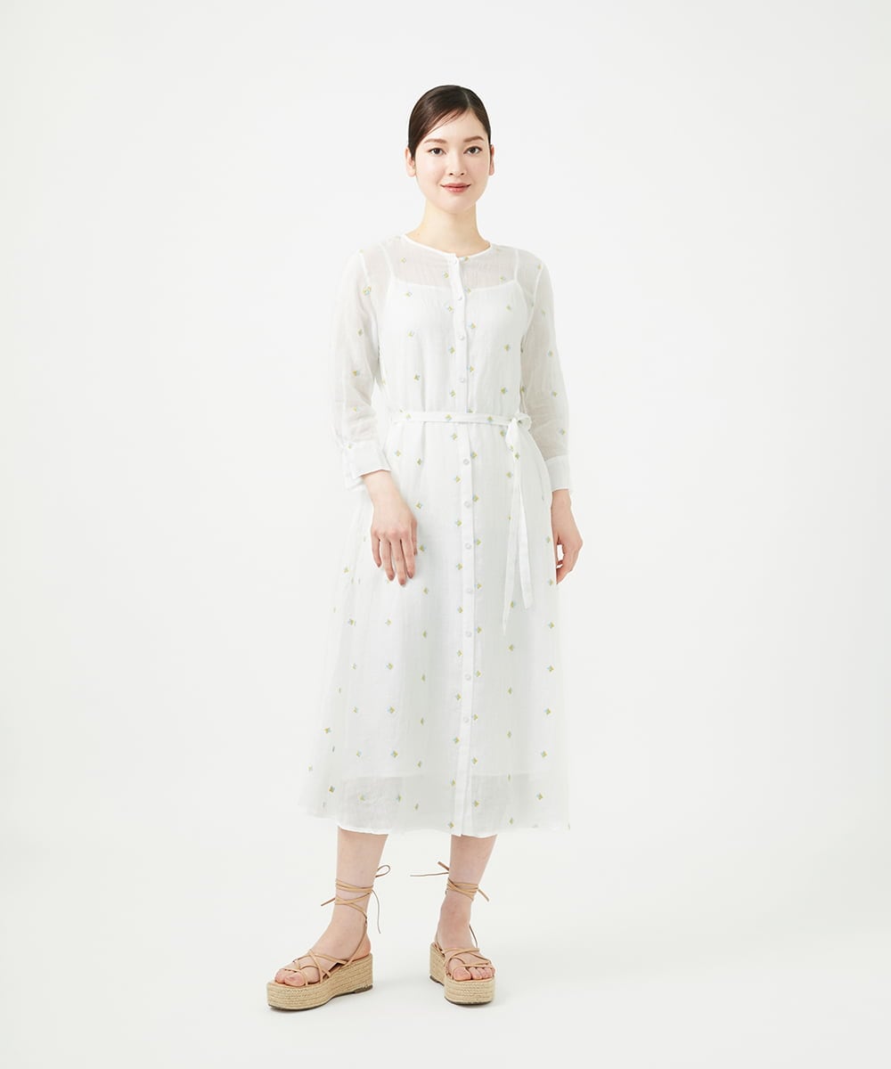 GBEGE41500 Sybilla(シビラ) ダイヤ刺繍リネンドレス ホワイト