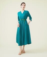 GBEGS11500 Sybilla(シビラ) リネンレーヨンベルト付きドレス ブルーグリーン