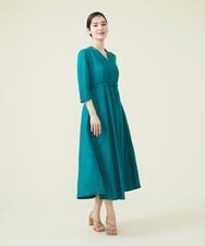 GBEGS11500 Sybilla(シビラ) リネンレーヨンベルト付きドレス ブルーグリーン