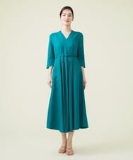 GBEGS11500 Sybilla(シビラ) リネンレーヨンベルト付きドレス ブルーグリーン