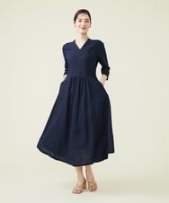 GBEGS11500 Sybilla(シビラ) リネンレーヨンベルト付きドレス ネイビー