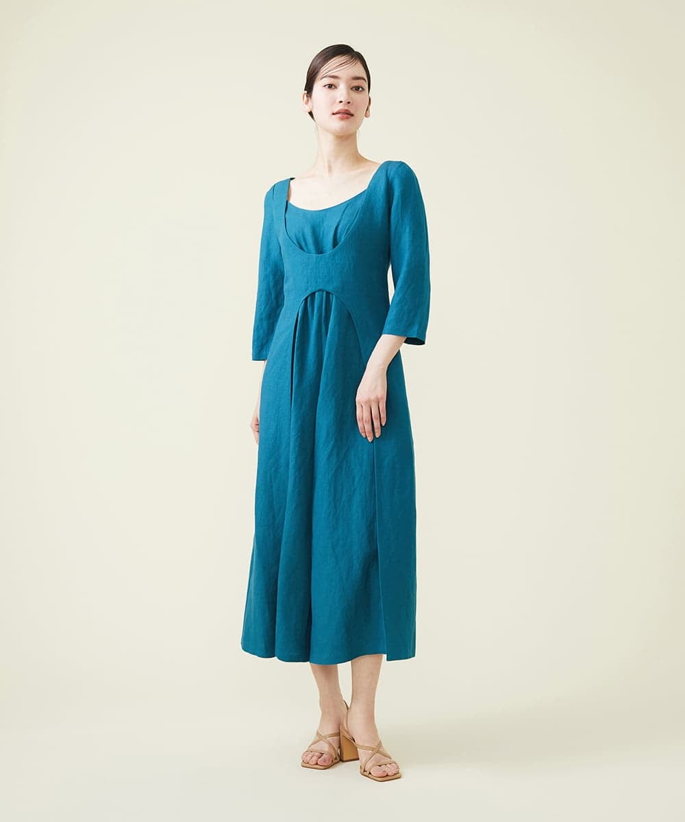 GBEGT25540 Sybilla(シビラ) 【SYBILLA DRESS】ラウンドネックリネンジャンプスーツ ブルー