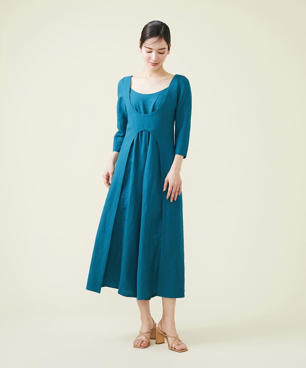 GBEGT25540 Sybilla(シビラ) 【SYBILLA DRESS】ラウンドネックリネンジャンプスーツ ブルー