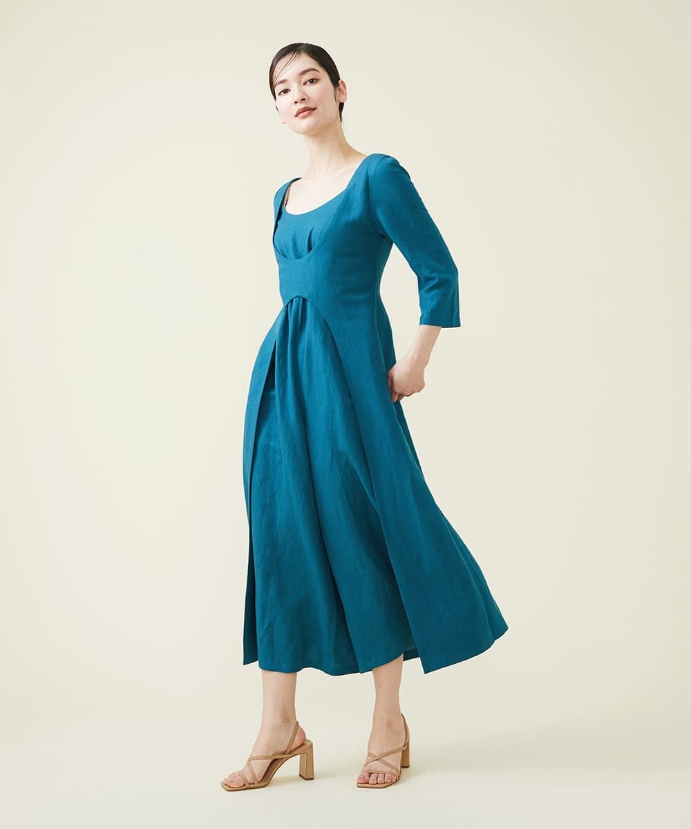 GBEGT25540 Sybilla(シビラ) 【SYBILLA DRESS】ラウンドネックリネンジャンプスーツ ブルー