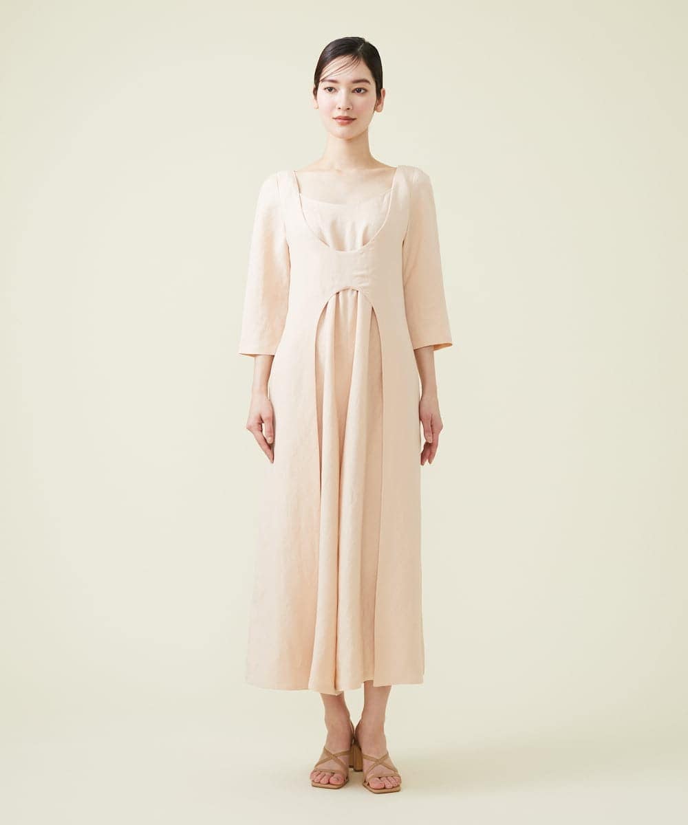 GBEGT25540 Sybilla(シビラ) 【SYBILLA DRESS】ラウンドネックリネンジャンプスーツ ライトベージュ