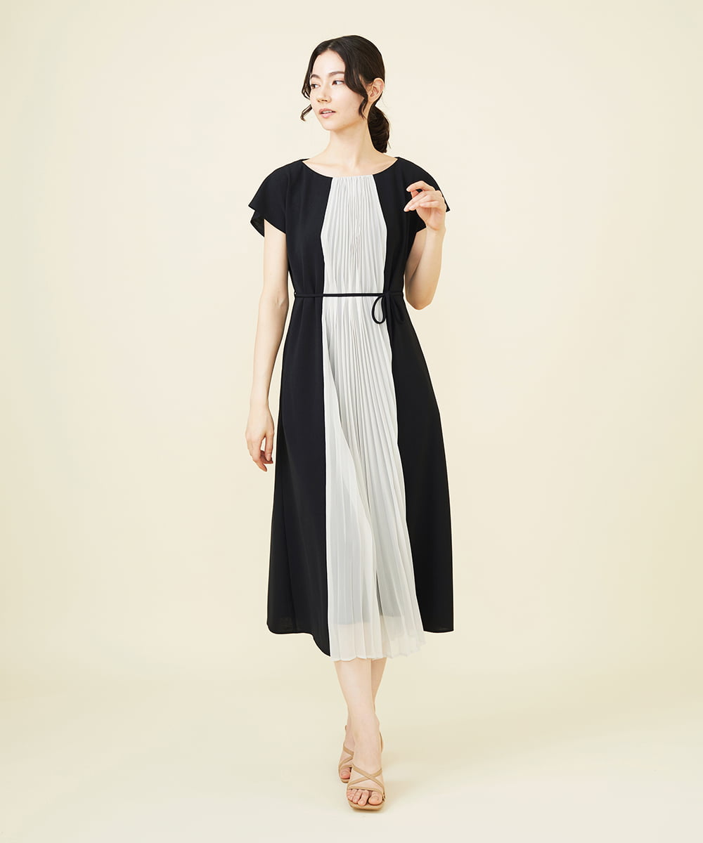 GBEGV18500 Sybilla(シビラ) バイカラーシフォンプリーツドレス ブラック