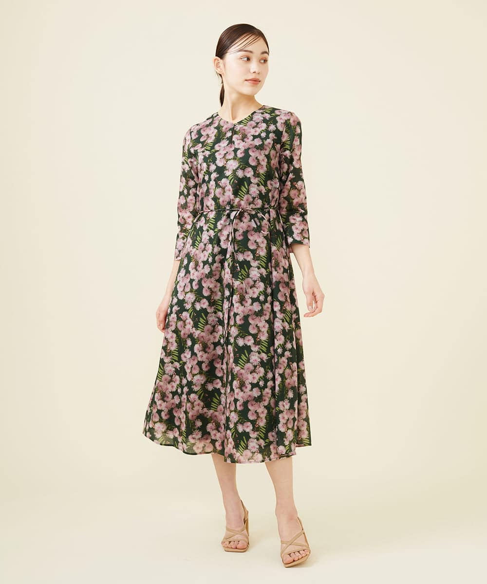 Sybilla シビラ ワンピース リボン 透け感 ロング Aライン プリーツ