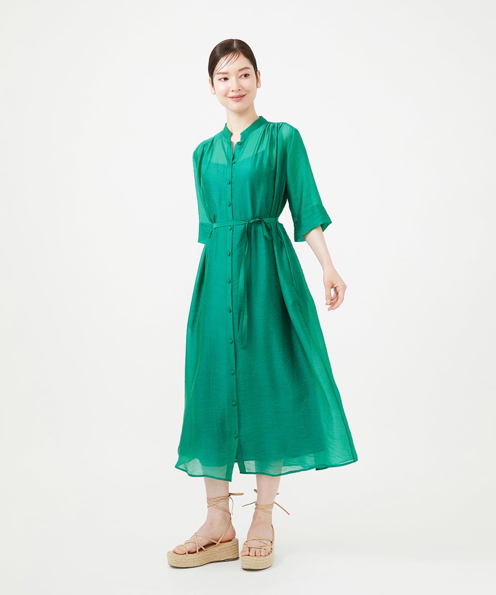 GBEHD30450 Sybilla(シビラ) バンドカラーシアーシャツドレス グリーン