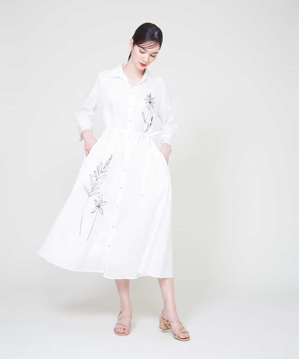 GBEHM25540 Sybilla(シビラ) エンブロイダリーボタニカルシャツドレス ホワイト