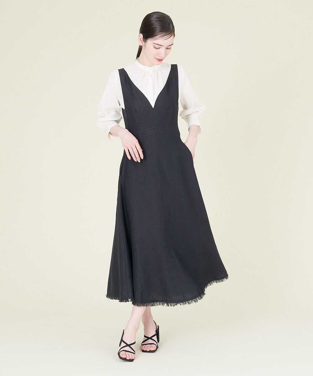 GBEHP25500 Sybilla(シビラ) ノースリーブリネンワンピース ブラック
