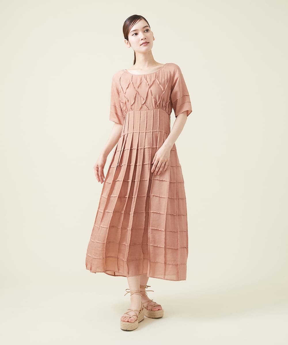 GBEHS02790 Sybilla(シビラ) シアーリネンピンタックデザインドレス ピンク