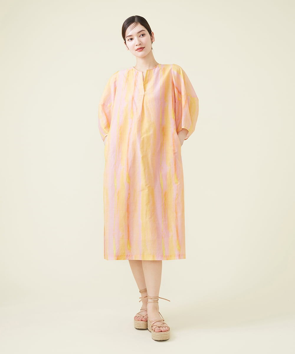 GBEHS86500 Sybilla(シビラ) コットンシルクプリントカフタンドレス オレンジ