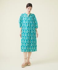 GBEHS86500 Sybilla(シビラ) コットンシルクプリントカフタンドレス ブルー