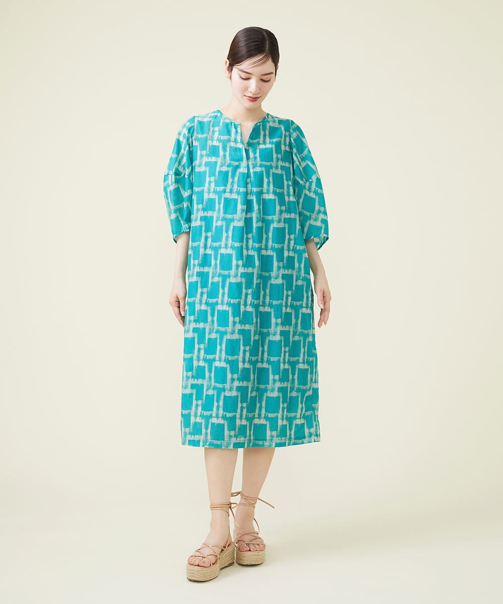 GBEHS86500 Sybilla(シビラ) コットンシルクプリントカフタンドレス ブルー