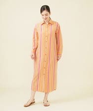 GBEHV24990 Sybilla(シビラ) 【ドラマ着用】リボンストライプシャツドレス オレンジ系