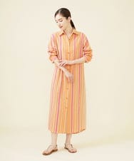 GBEHV24990 Sybilla(シビラ) 【ドラマ着用】リボンストライプシャツドレス オレンジ系