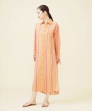 GBEHV24990 Sybilla(シビラ) 【ドラマ着用】リボンストライプシャツドレス オレンジ系