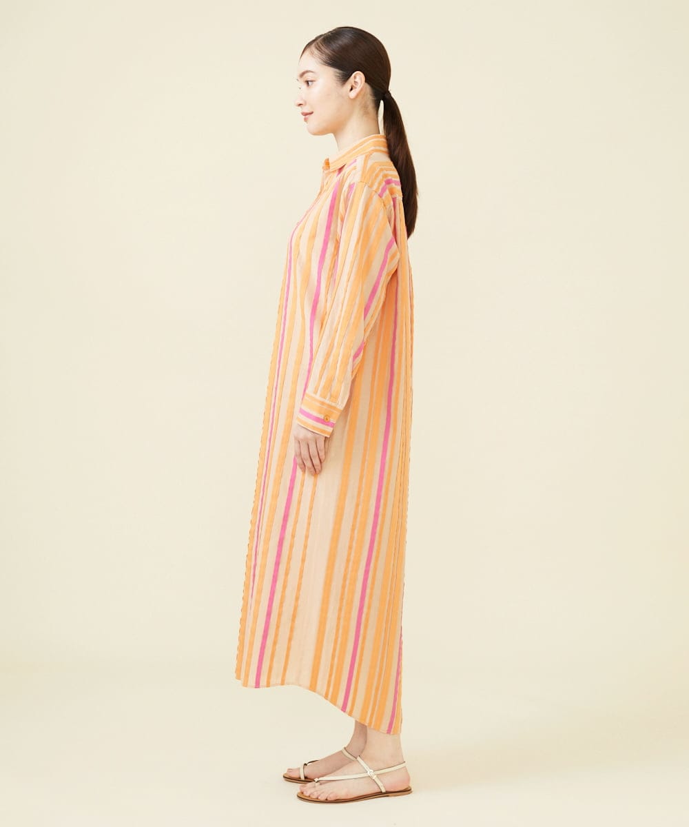 GBEHV24990 Sybilla(シビラ) 【ドラマ着用】リボンストライプシャツドレス オレンジ系