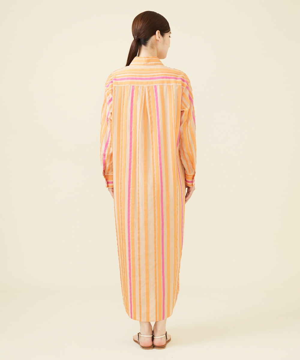 GBEHV24990 Sybilla(シビラ) 【ドラマ着用】リボンストライプシャツドレス オレンジ系