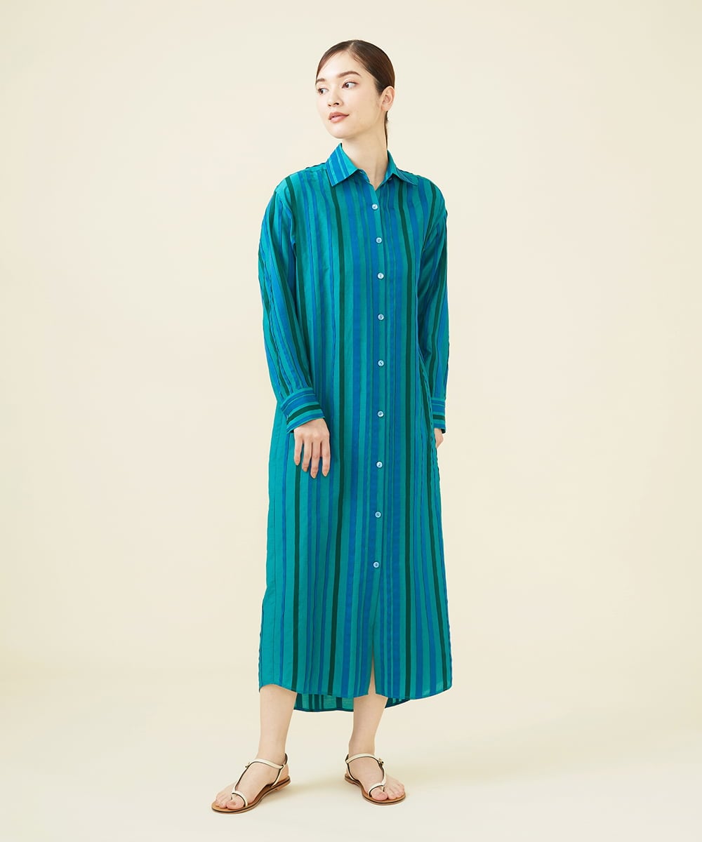 GBEHV24990 Sybilla(シビラ) 【ドラマ着用】リボンストライプシャツドレス ブルー系
