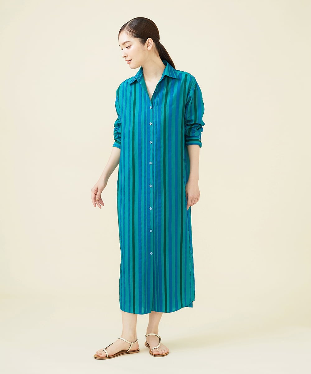 GBEHV24990 Sybilla(シビラ) 【ドラマ着用】リボンストライプシャツドレス ブルー系