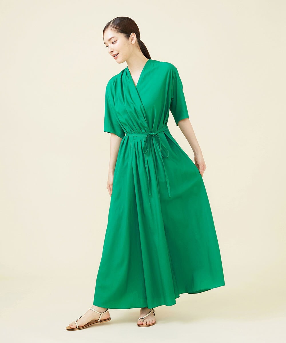 GBEHV48590 Sybilla(シビラ) 【ドラマ着用】タックラップドレス グリーン